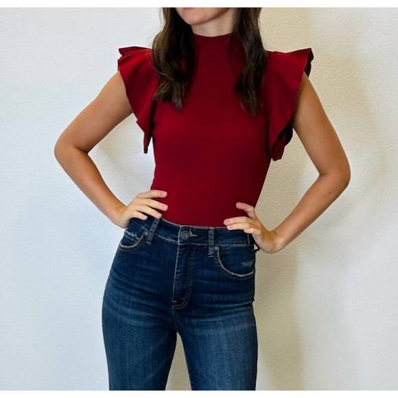 NEW TCEC ribbed mock neck bodysuit in burgundy - Picture 1 of 4